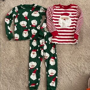 Carter's Green Santa Pajama Set with Red & White Striped Top